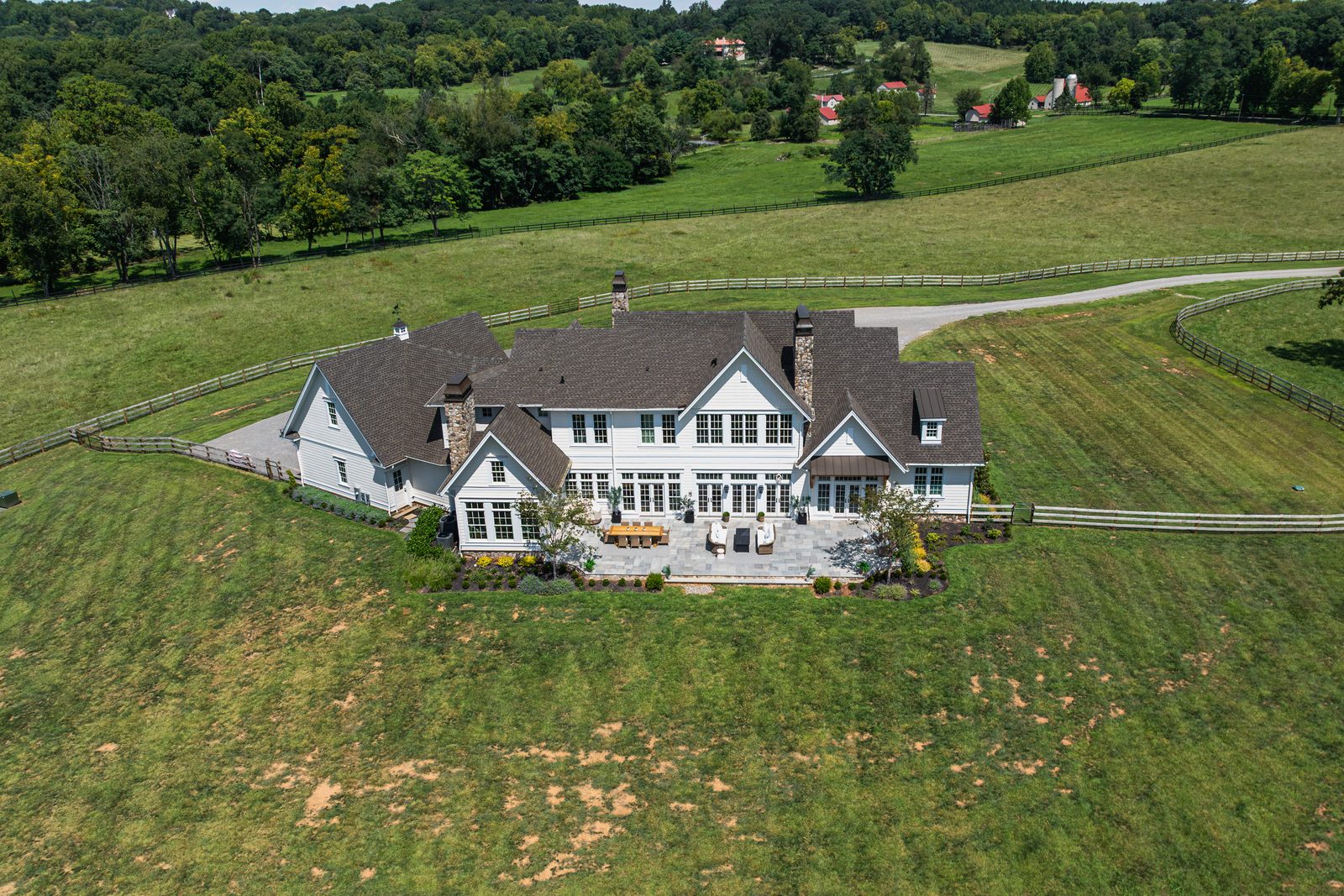 Four Tails from the air, set in open pasture