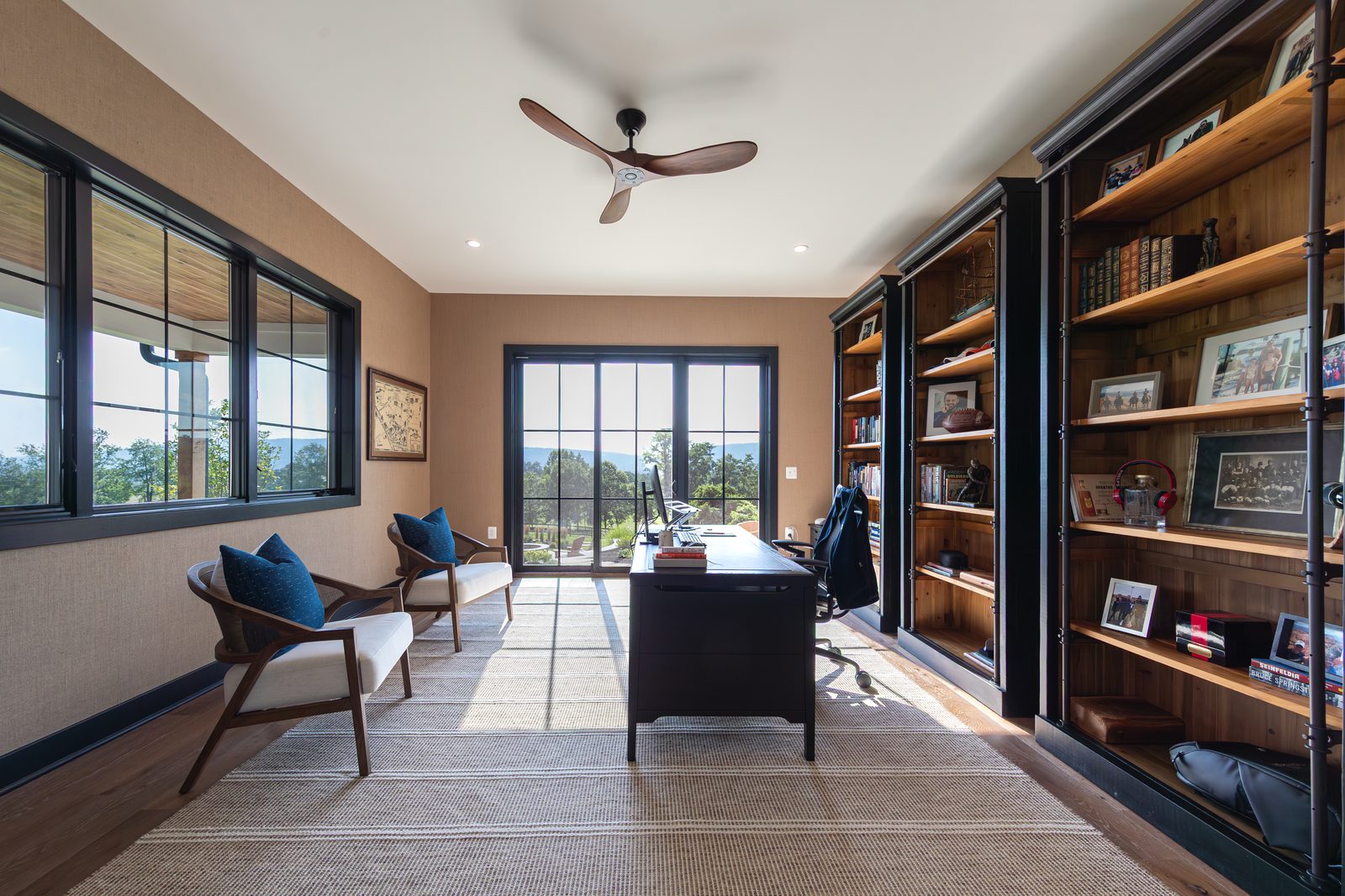 The study, lined with built-in bookshelves