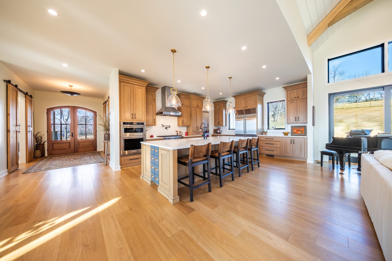 The kitchen island with seating for six