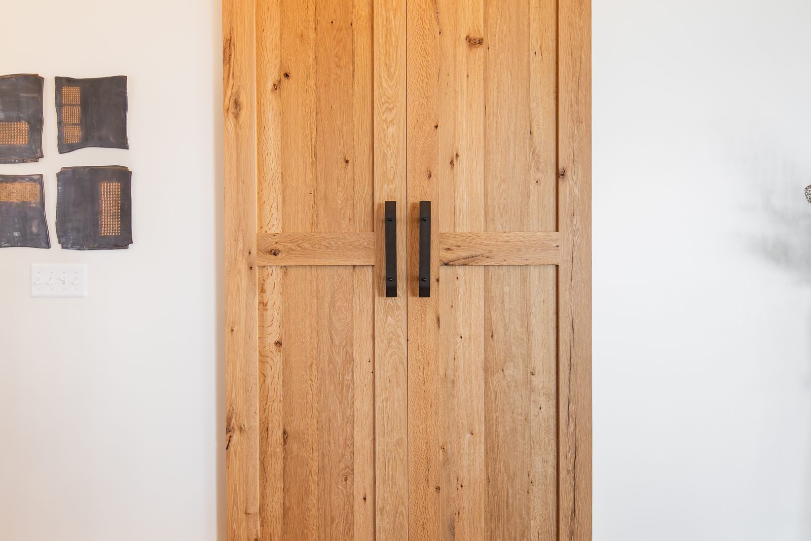 White oak barn doors with black hardware
