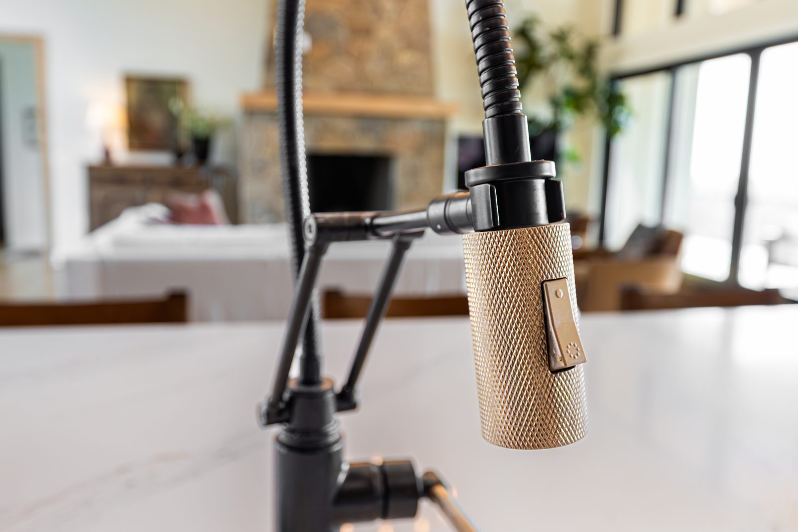 The knurled brass kitchen faucet