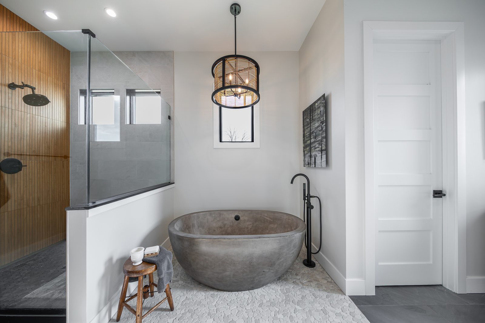 The primary bath with a stone soaking tub